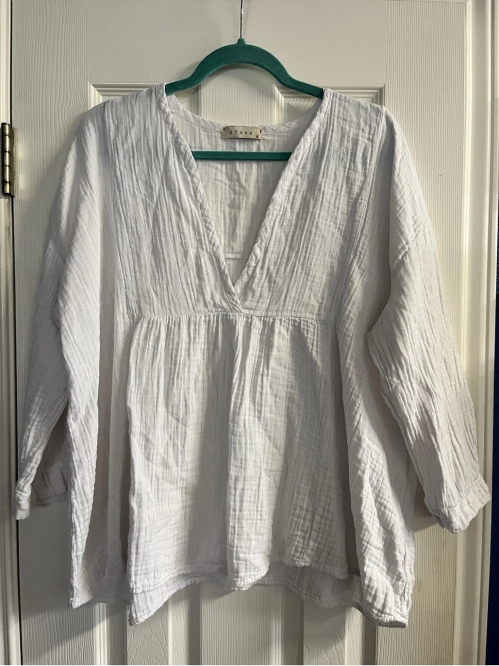 Stark White V-Neck Gauze Peasant Blouse Size M
